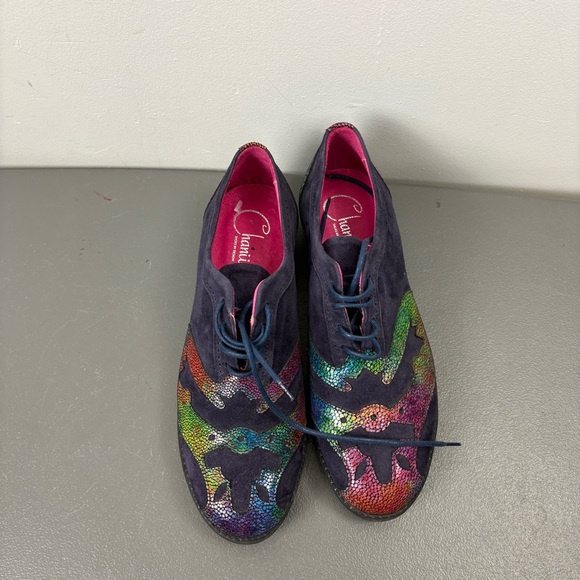 Chanii B Vibrant Purple and Pink Artsy Leather Platform Oxford Loafers - Picture 3 of 7